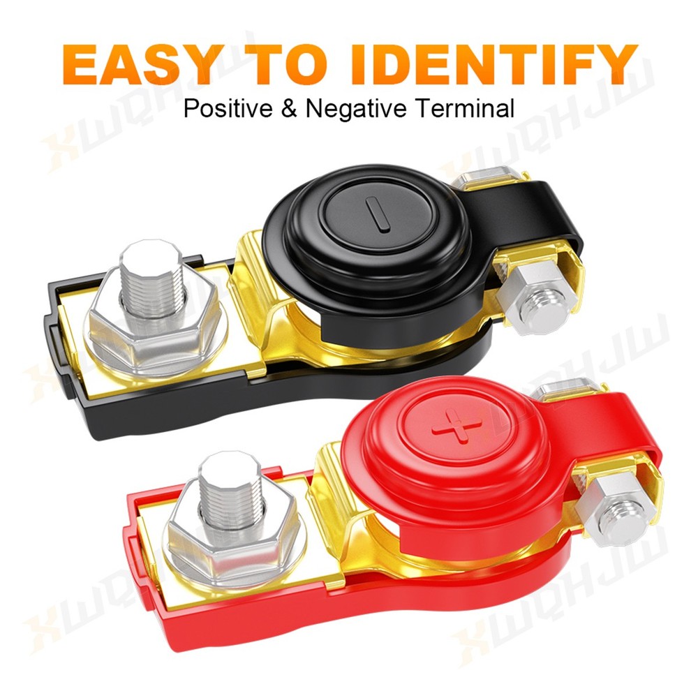2PCS Positive Negative Car Battery Cable Terminals Top Post Connectors Clamp Set