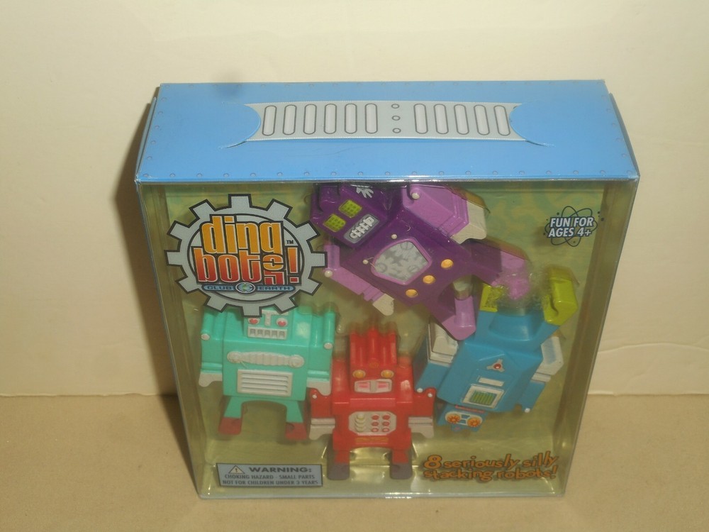 CLUB EARTH DING BOTS Stacking Robot Toys 8 pc. Outer Space 3" Nos