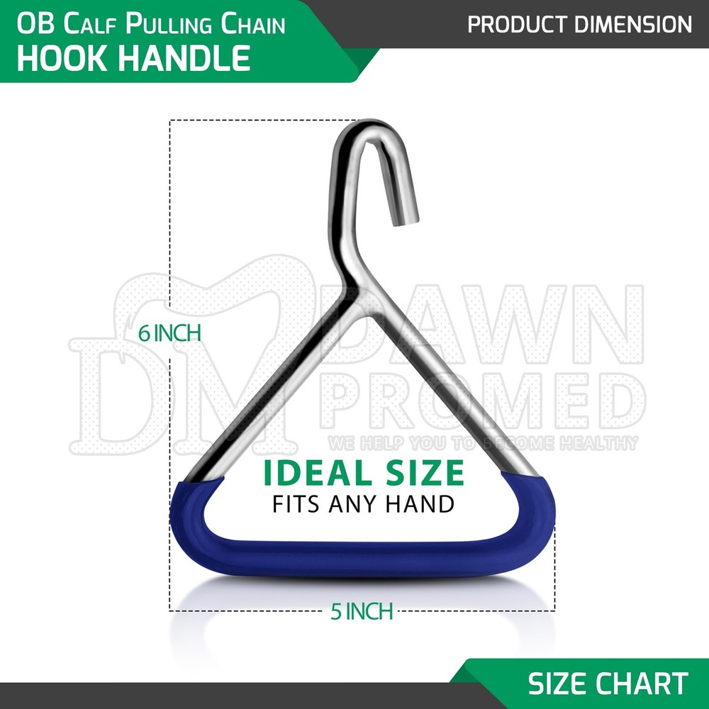 Calf Pulling Chain Hook Handle Birth Calving Blue PVC Grip Veterinary Instrument