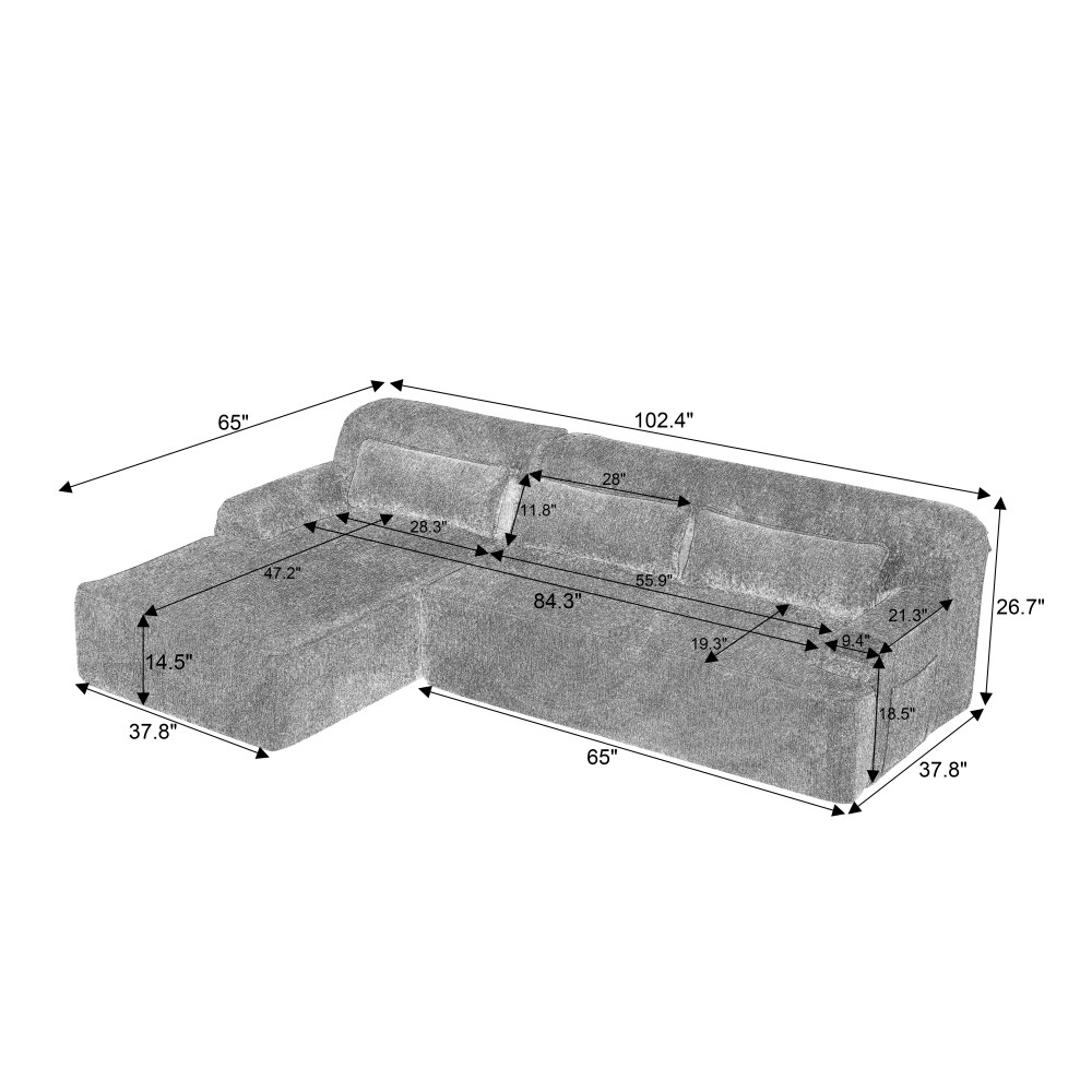 L-Shape Chenille Sofa w/ Tufted Design, Sleeper Couch for Living Room