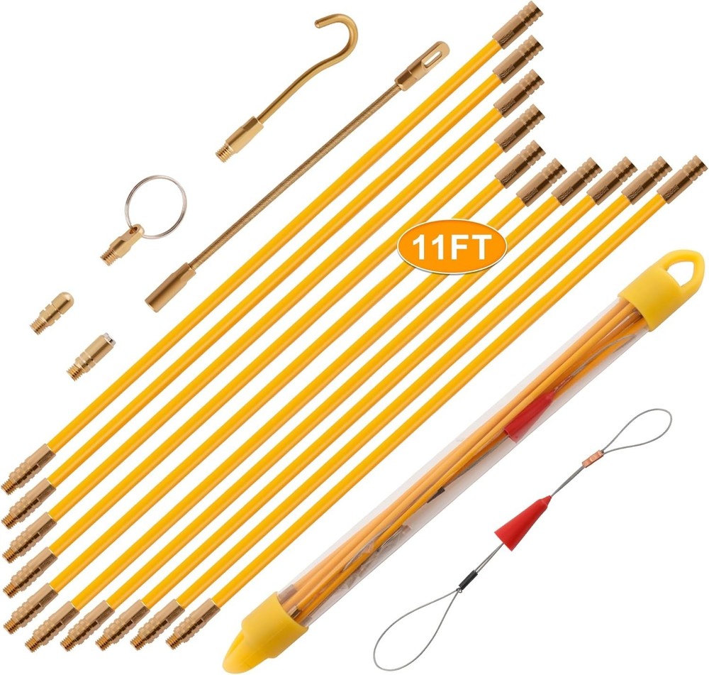 11FT Fiberglass Running Electrical Wire Cable Glow Rods Wire Pulling Tools Fi...