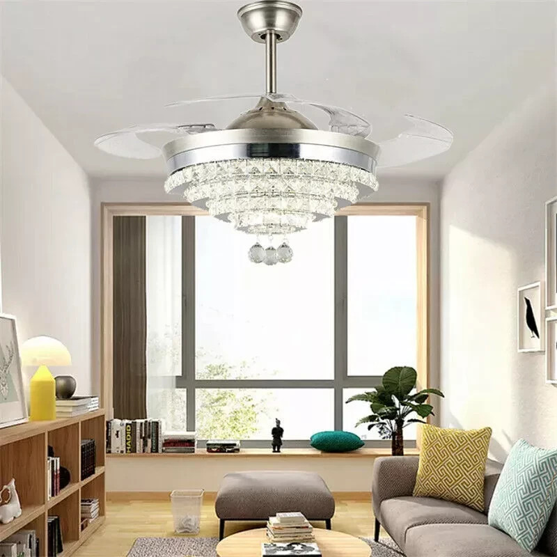 42'' Silver Crystal Ceiling Fan with LED Lights