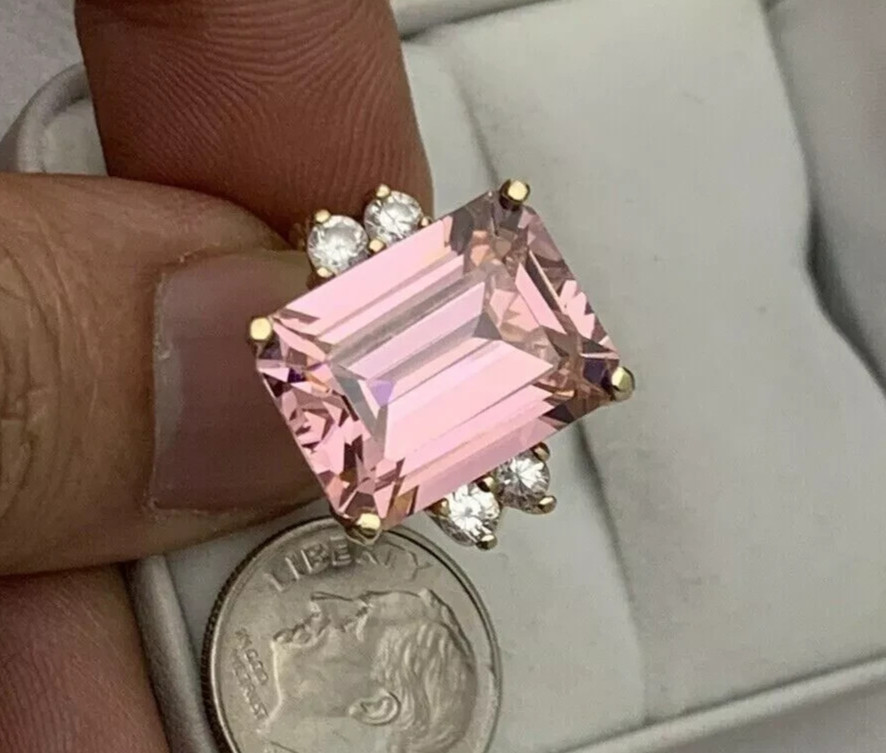 7.00 Ct Certified Emerald Cut Natural Pink Diamond Ring VVS1 Yellow Gold Finish