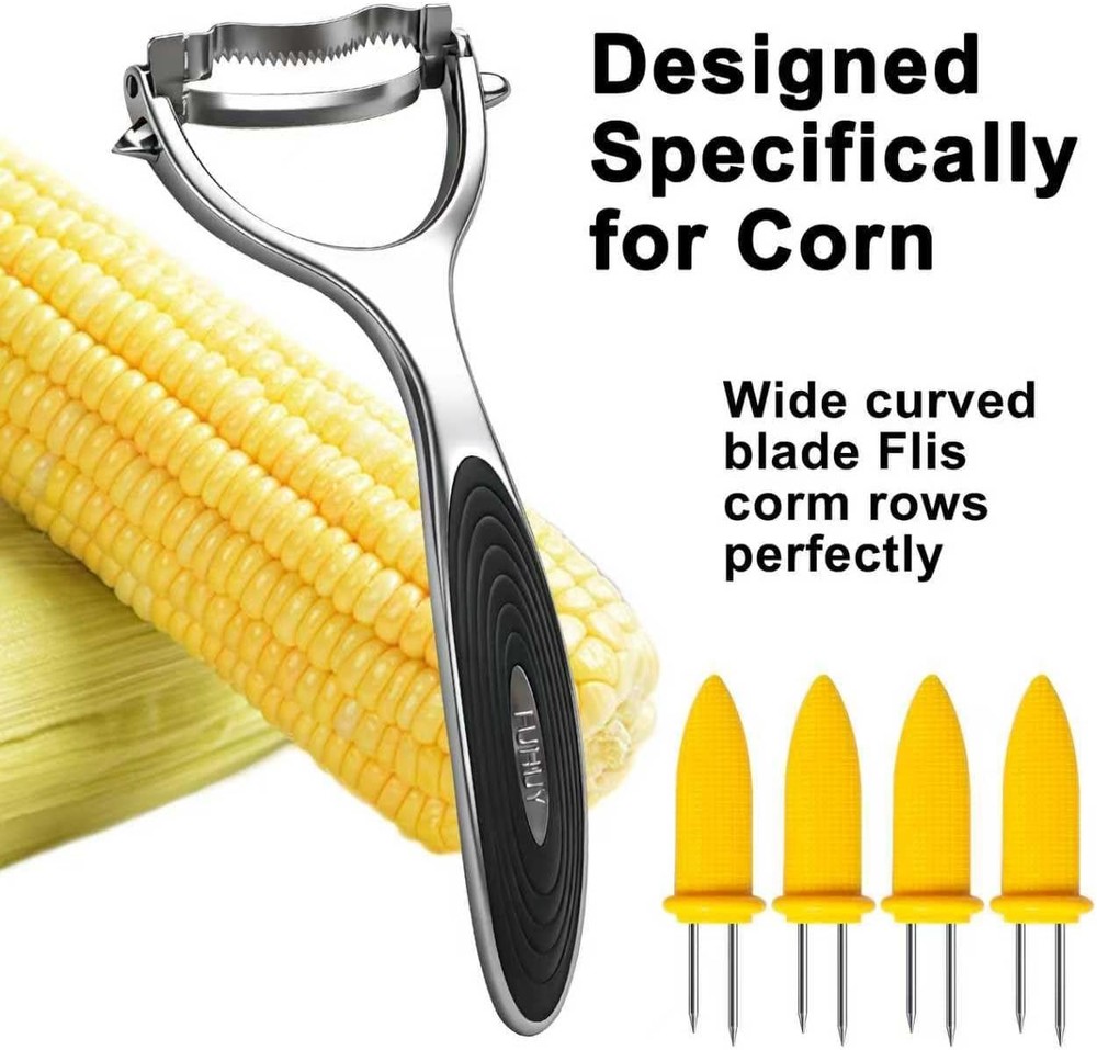 Corn Peeler Tool Set, Stainless Steel Corn Kernel Remover with Serrated Blade, E