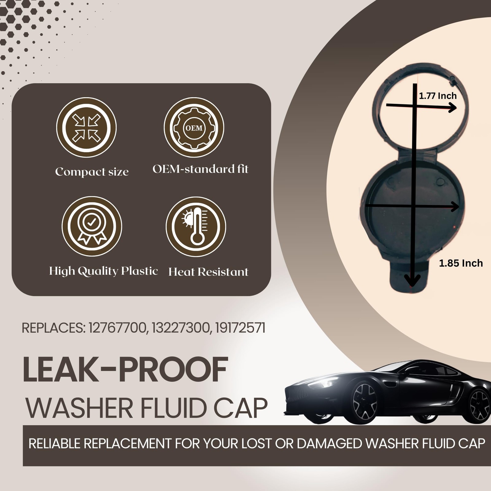 Windshield Wiper Fluid Cap - OEM Replacement Washer Reservoir Black