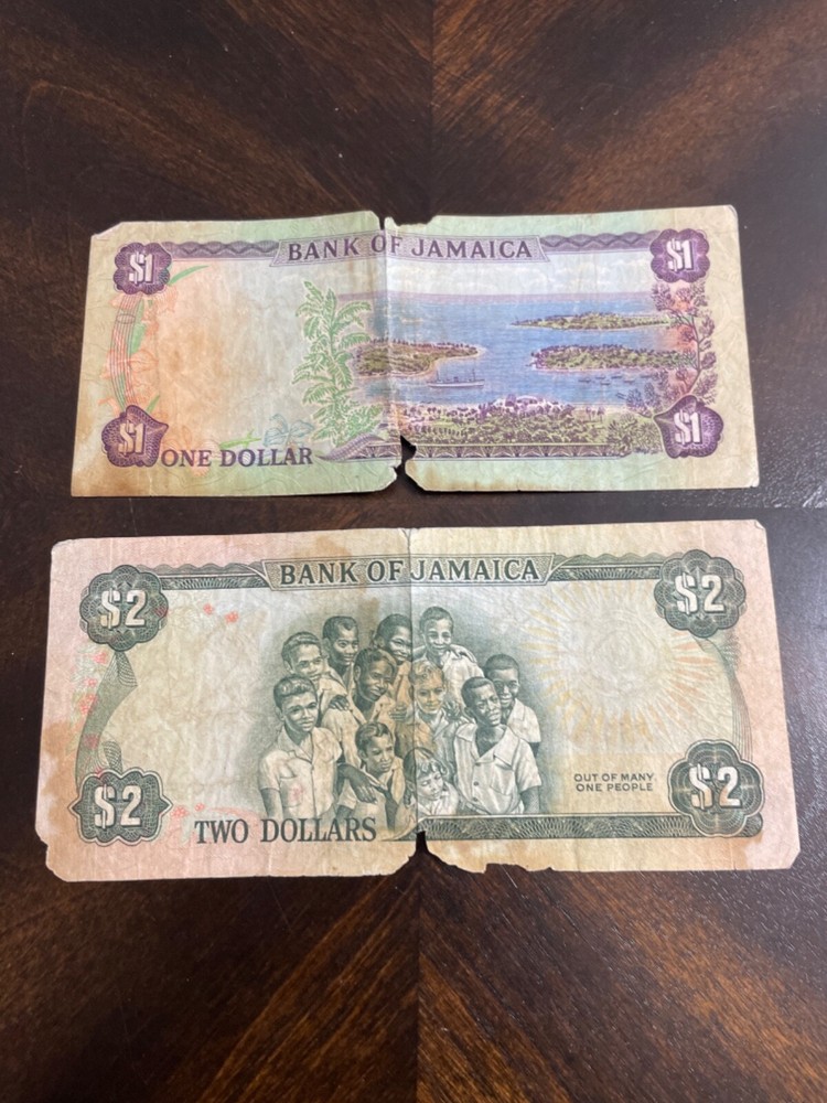 1 and 2 dollar notes Jamaica 1960