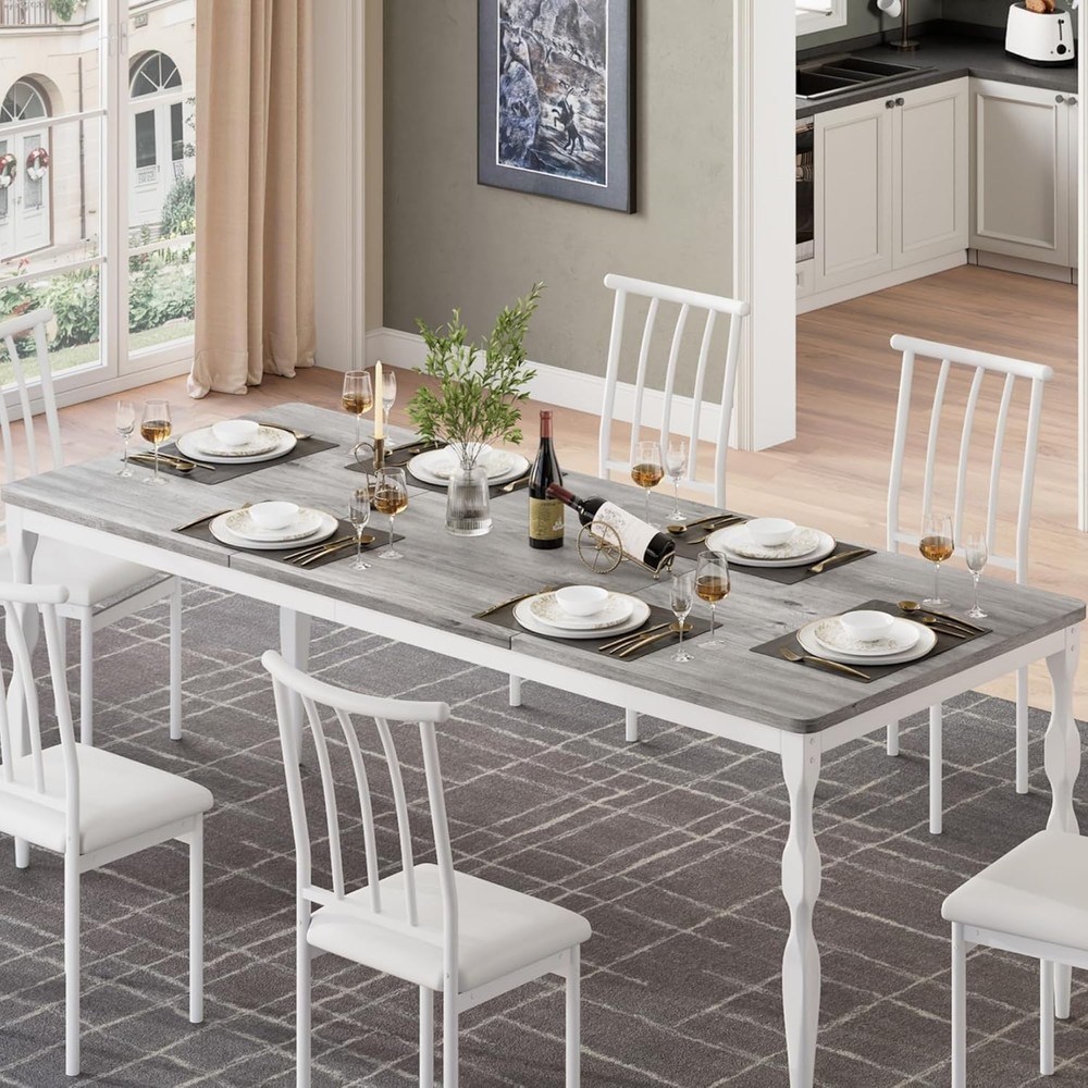 Rectangular Dining Table 6 71 in Rustic Farmhouse Kitchen Table W/ Large