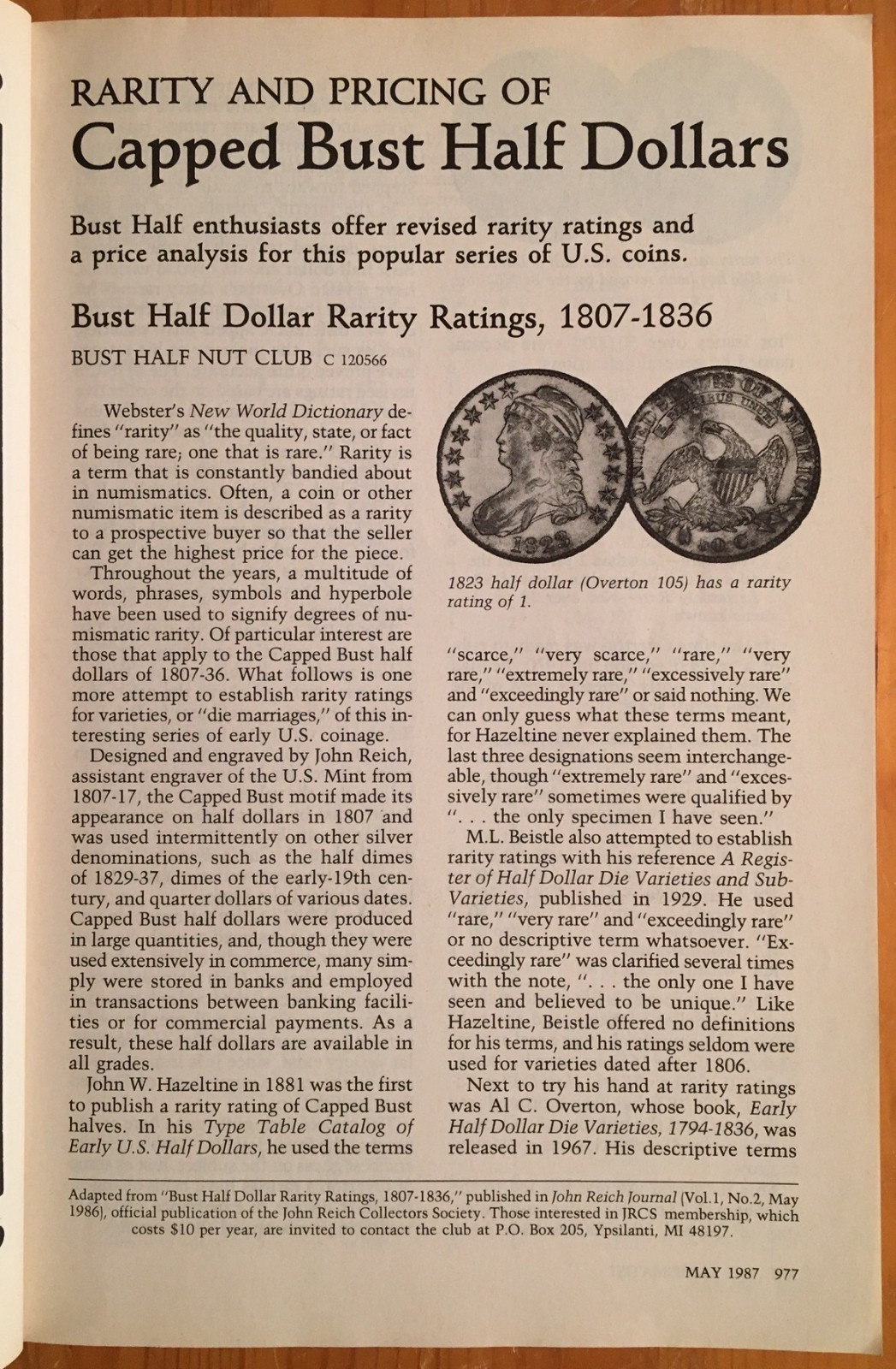 BUST HALF DOLLARS RARITY RATINGS / PRICING (MAY 1987) NUMISMATIST - *26564590 🌈