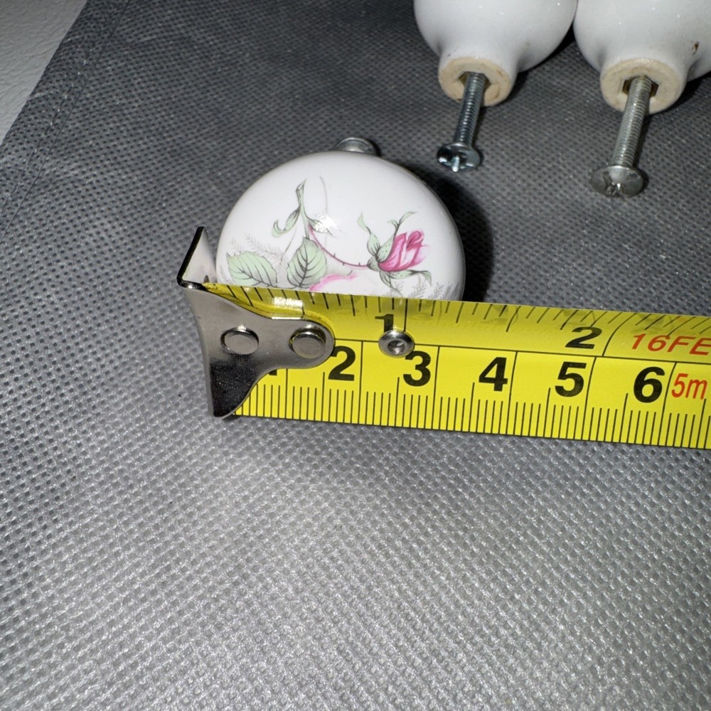 Vintage Porcelain Ceramic Drawer Cabinet Door Pull Knobs Pink Rose