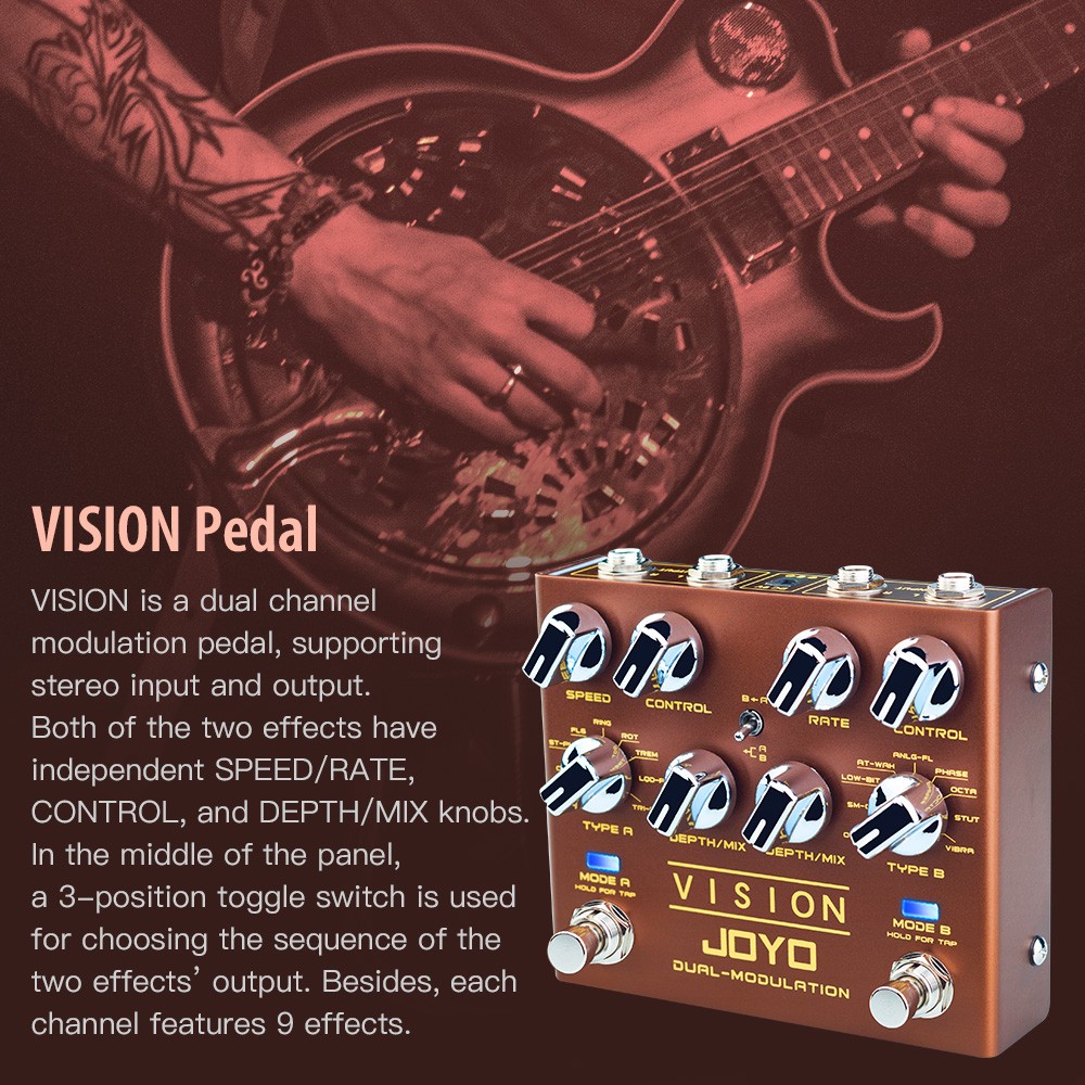 JOYO Modulation Multi Effects Pedal Dual Channel Stereo Input /Output 9 Effects