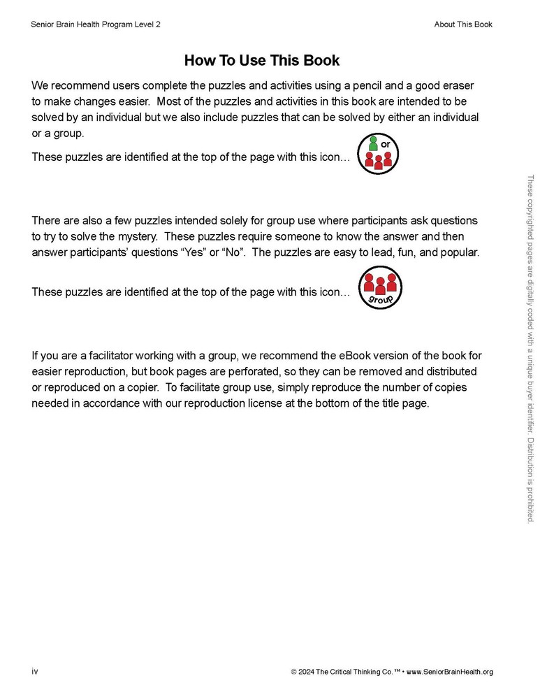 Senior Brain Health Research-Based Problem-Solving Puzzle/Activity Level 2 Book