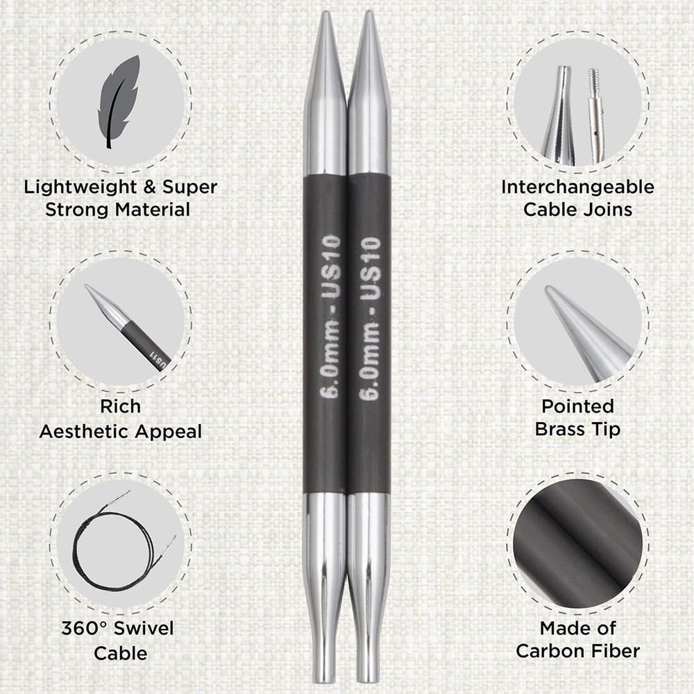KnitPro Karbonz Interchangeable Needle Set 4"(10cm) - Midi
