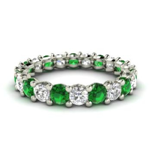 2.54 Ct Natural Round Shape Emerald Diamond Ring 14K Solid White Gold