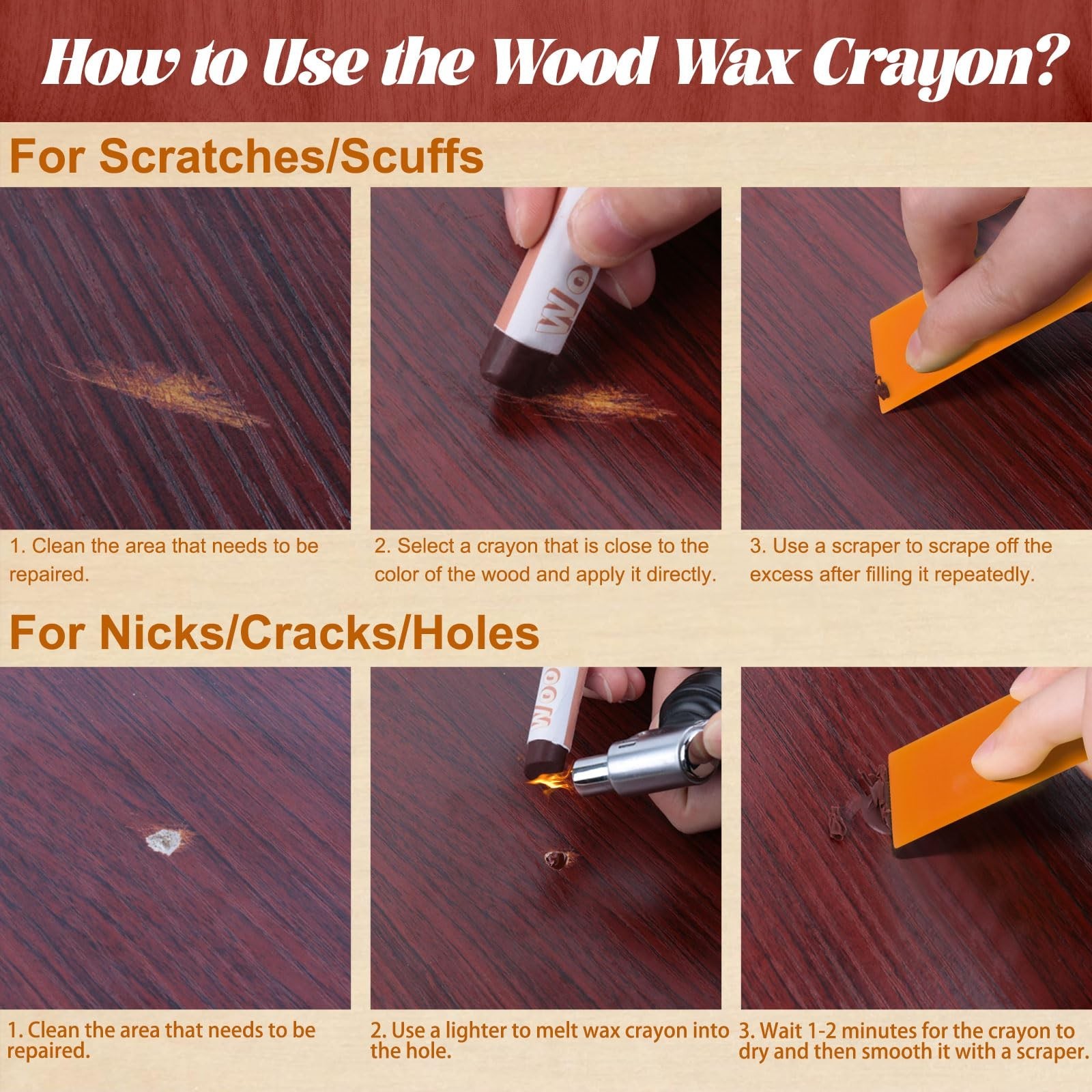 Wood Filler Sticks - 16 Colors Wood Repair Wax Crayons, Furniture Scratch Wax...