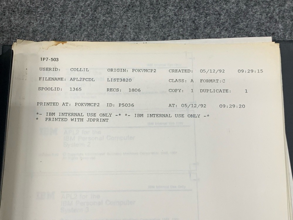 Vintage IBM APL2 Programming: APL2 for IBM PC User's Guide Version 1.02