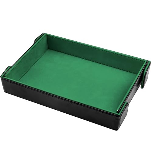 Magnetic Folding Dice Tray Rectangle Dice Rolling Tray PU Leather Dice Green