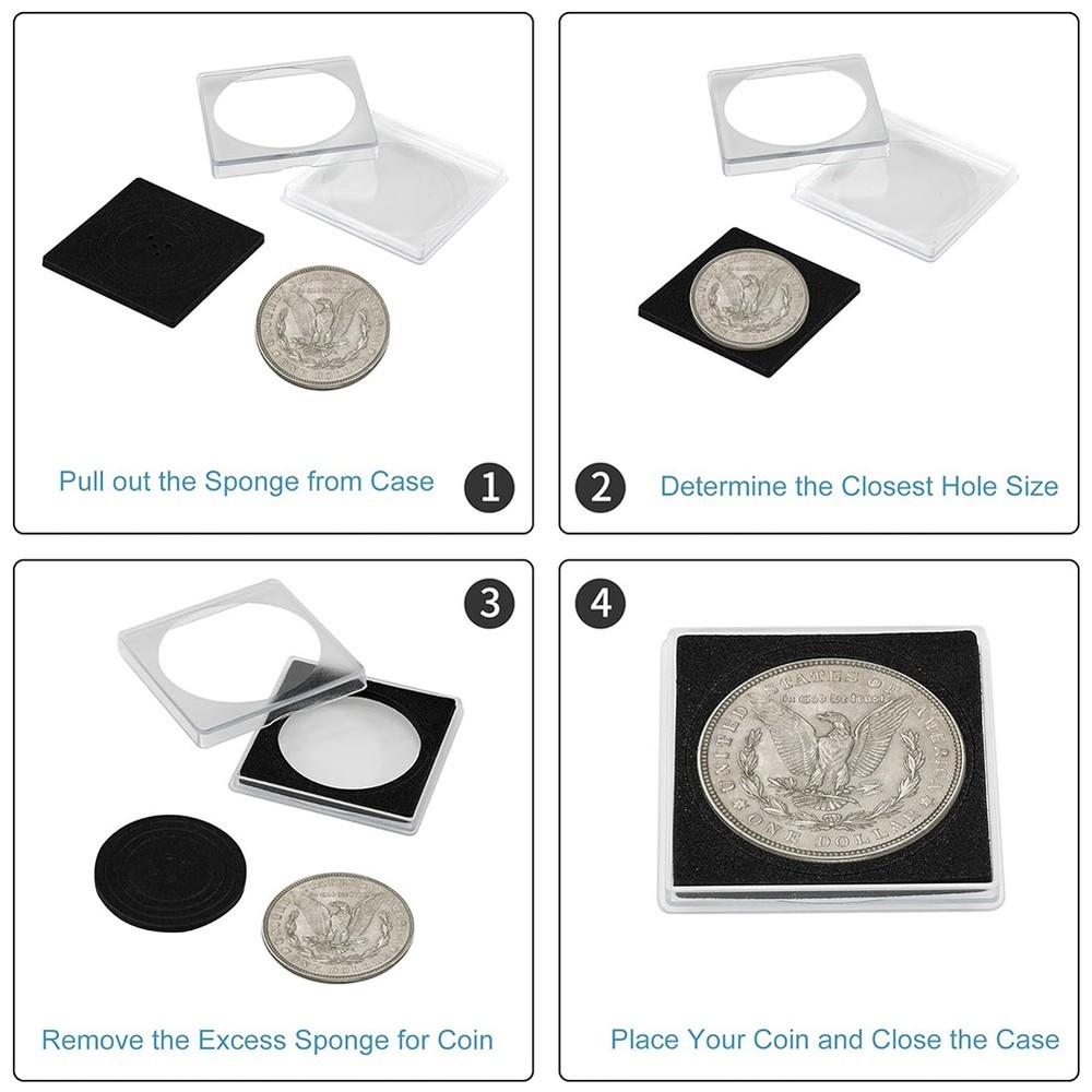 20Pc/set Coin Snap Holder Capsules Adjustable 8 Sizes Silver Dollar Storage Case