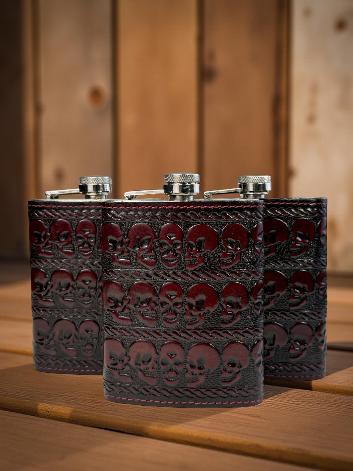 Stainless Steel 8oz Hip Flask Genuine Leathe Brown Leather Covering New