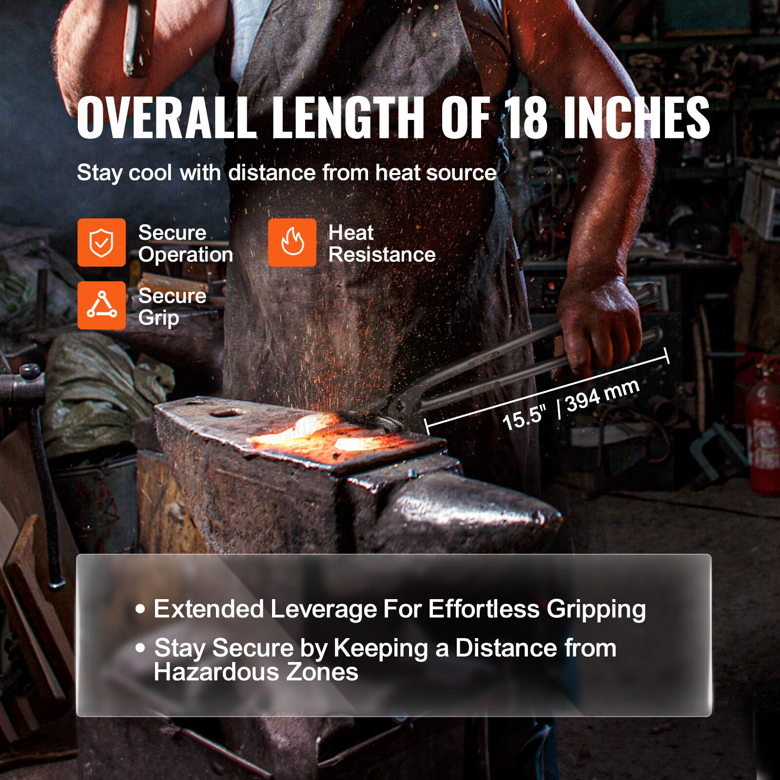 VEVOR Blacksmith Tongs 18” Wolf Jaw Tongs Carbon Steel Tongs A3 Steel Rivets