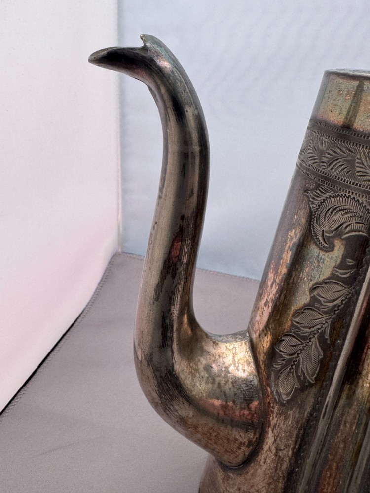 Antique Victorian Silver Plated EPNS Coffee Pot Elaborate Floral Engravings MOP