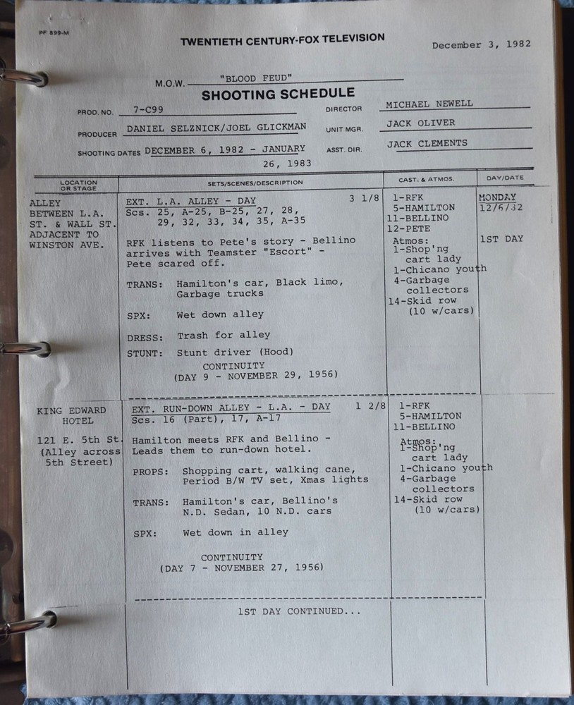 1982 Blood Feud Original Revised Final Draft Script + Shooting Schedule & More