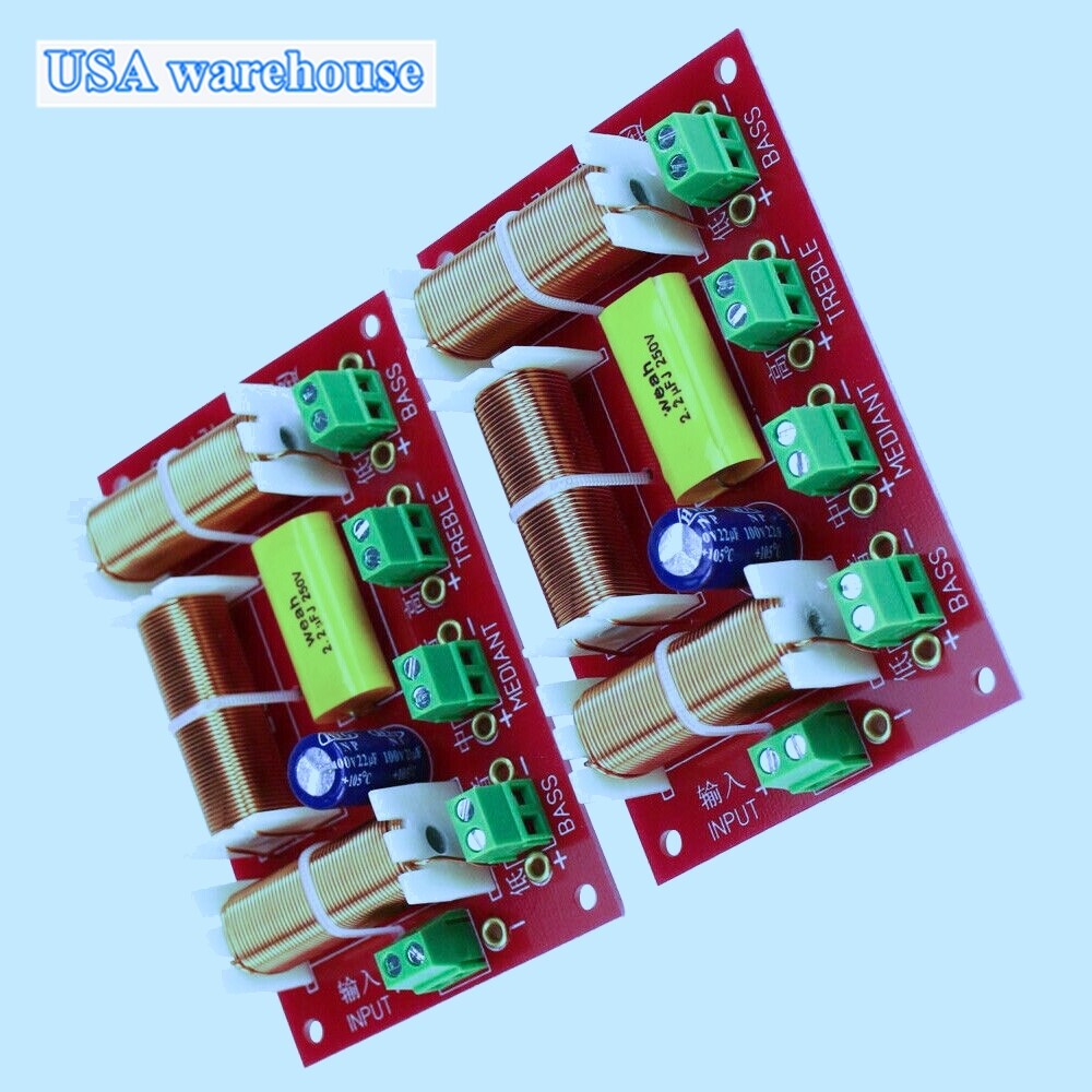 2Pcs 200W 3 Ways Speaker Crossover Treble + Midrange + Dual Bass Crossover