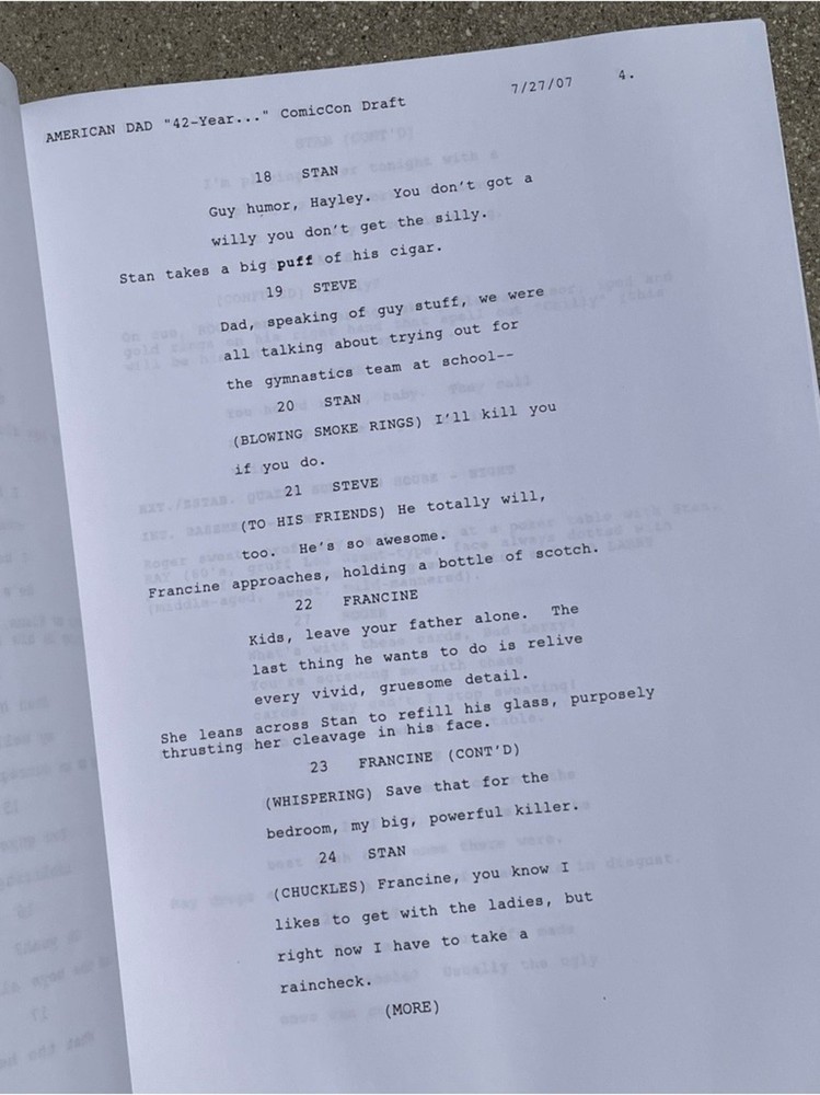 RARE American Dad Comic Con 2007 Panel Draft 42-Yr Old Virgin Production Script