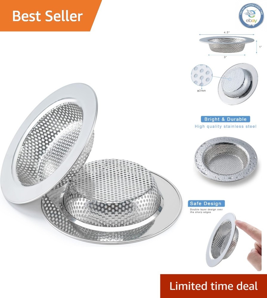 2 Pcs Rustproof Stainless Steel Kitchen Sink Strainer - Double Layer Design