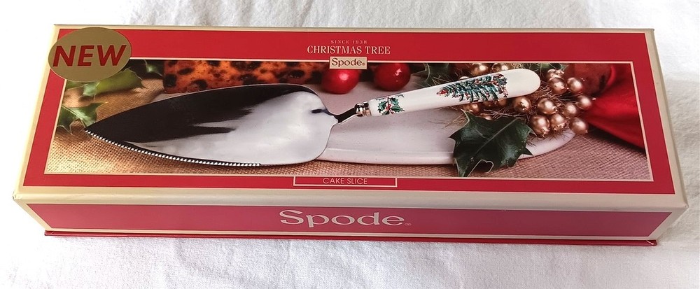 Spode Christmas Tree Cake Slice Server NIB 10.5 Inch Ceramic & Stainless