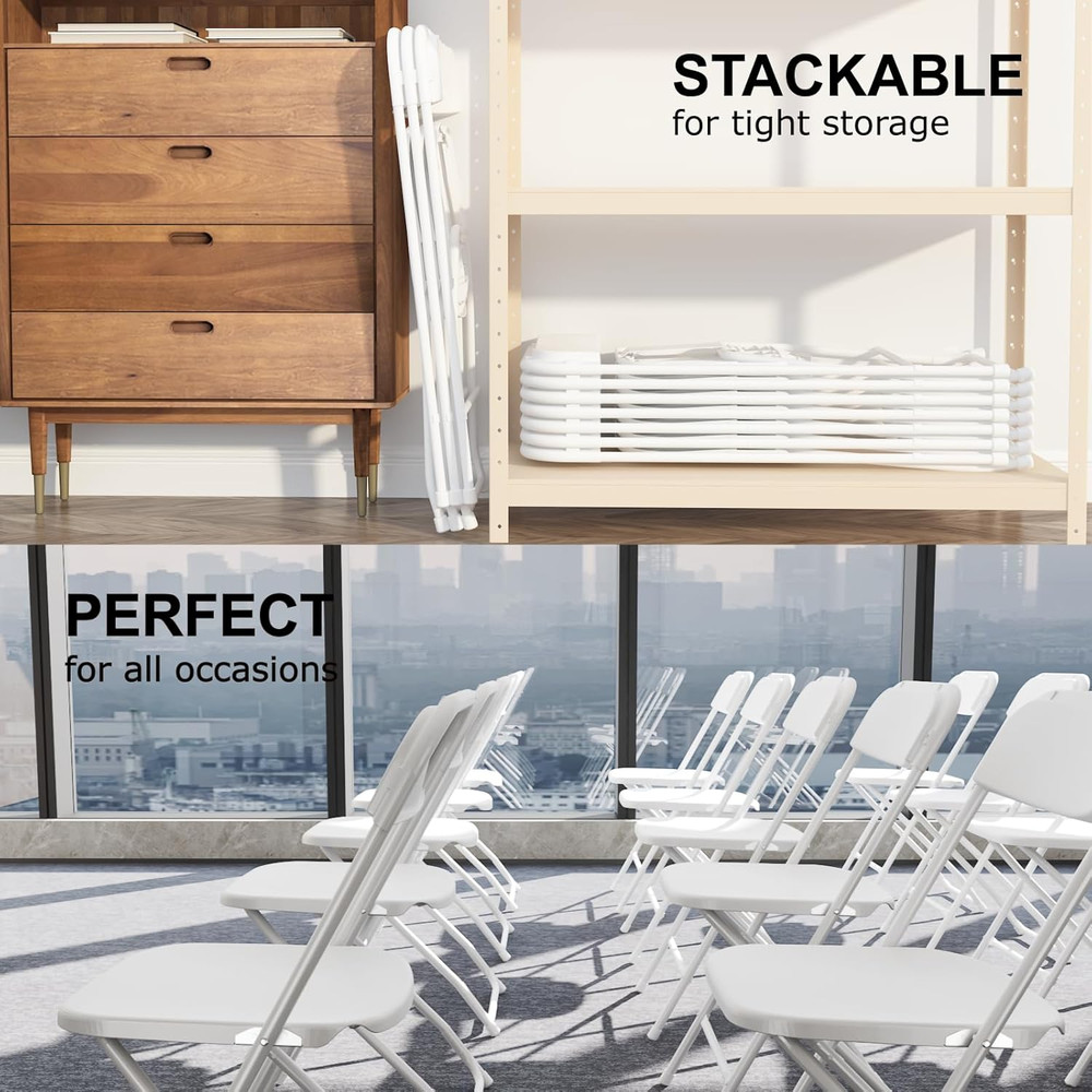 10 Pack White Folding Chairs, Portable Party Chairs, Plastic Folding Chair,Stack