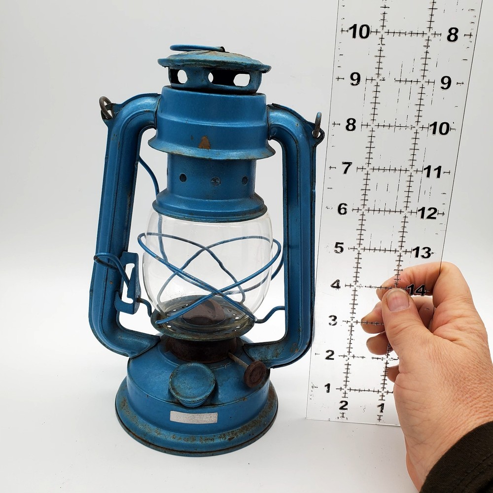 Vintage Blue Lantern Slightly rusty. May work? Great Decor