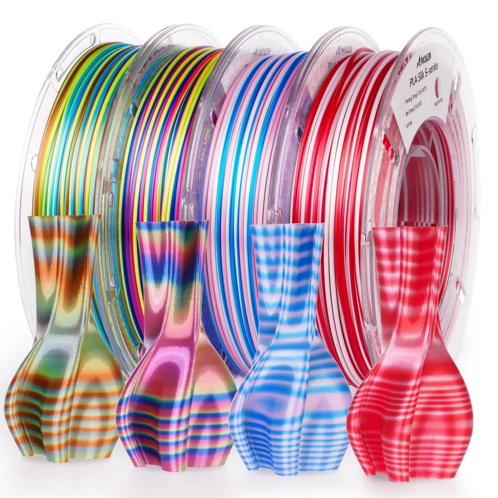 Silk 3D Printer Filament PLA Bundle, Shiny Multicolor Rainbow Filament Pack,