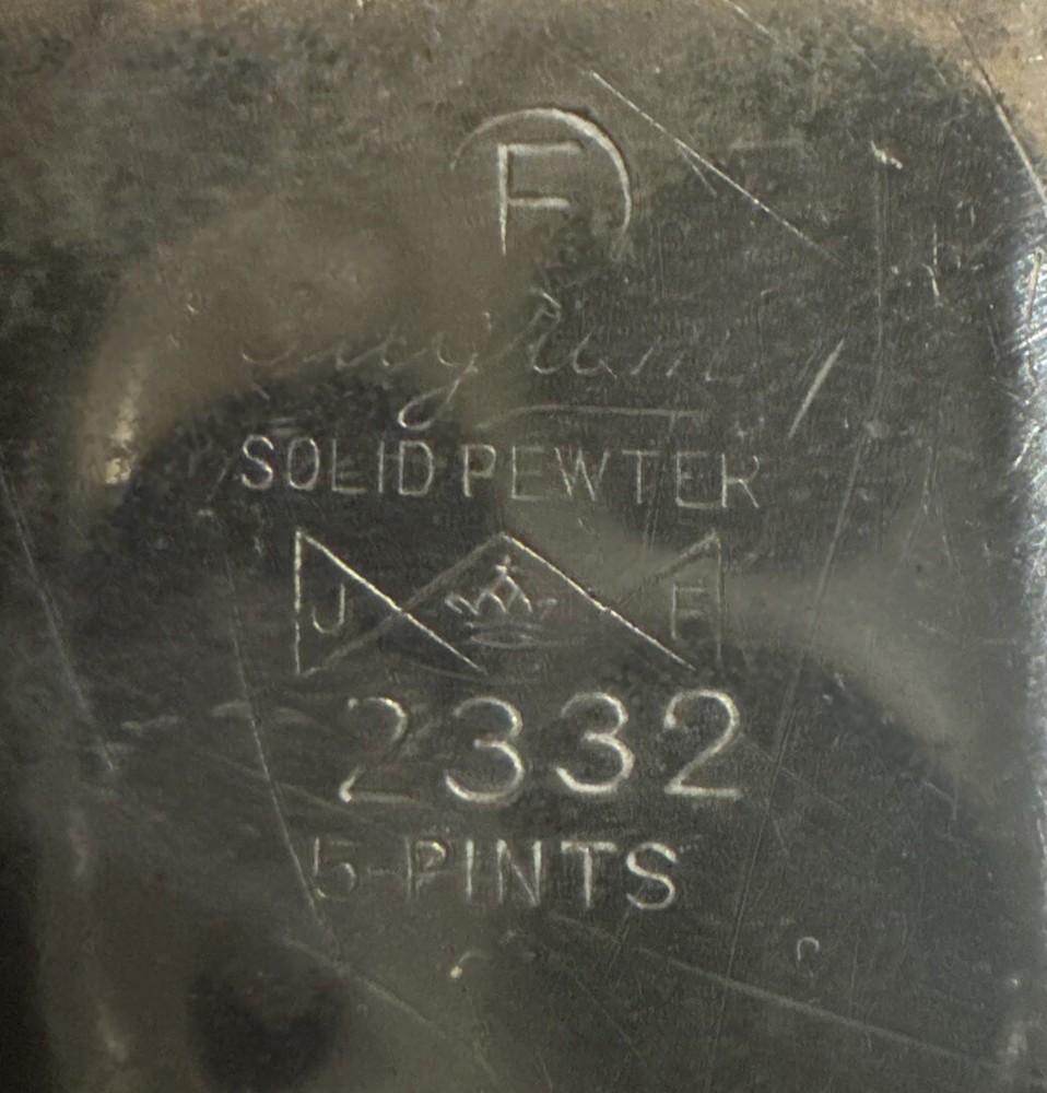 Vintage Pilgrim Solid Pewter 5 Pint Pitcher