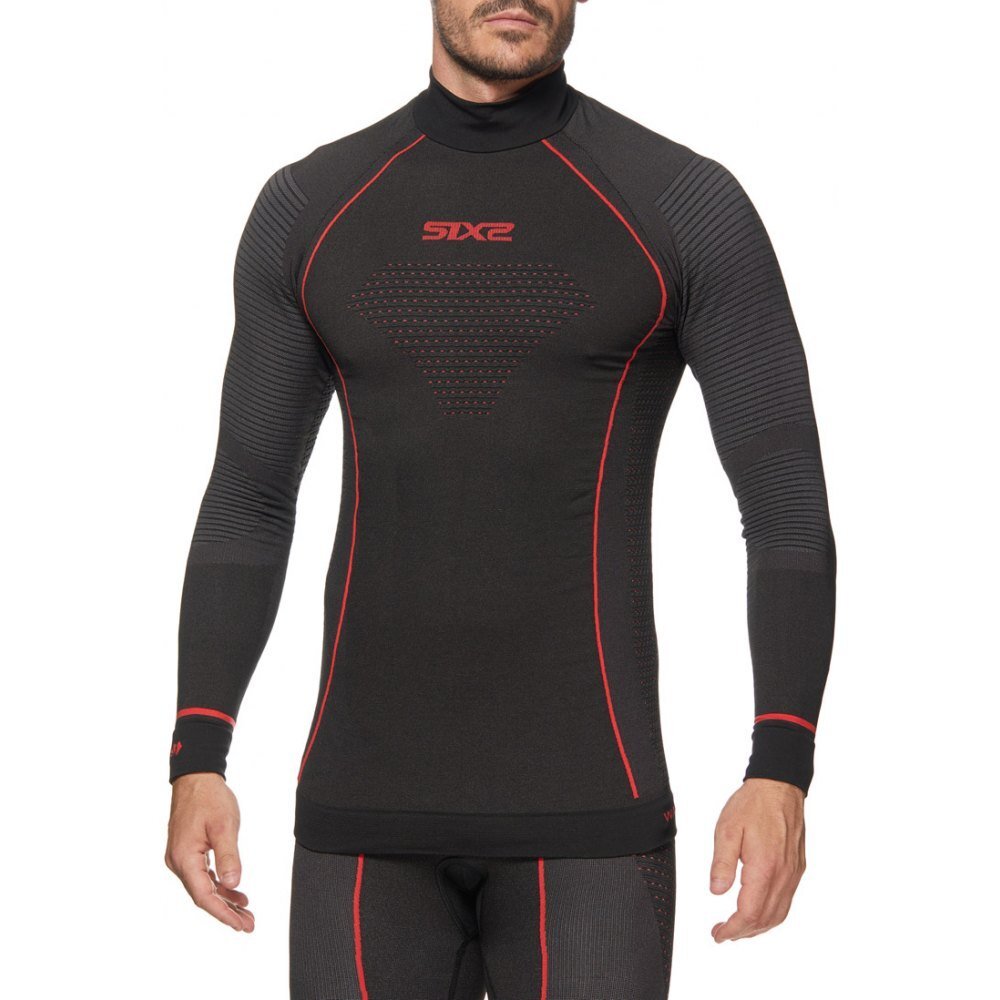 SixS Turtleneck Long Sleeve Base Layer Top Black Red