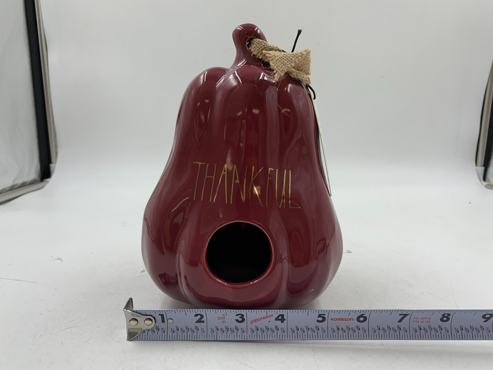 Rae Dunn Ceramic 8in Burgandy Thankful Fall Gourd Birdhouse AA01B22023