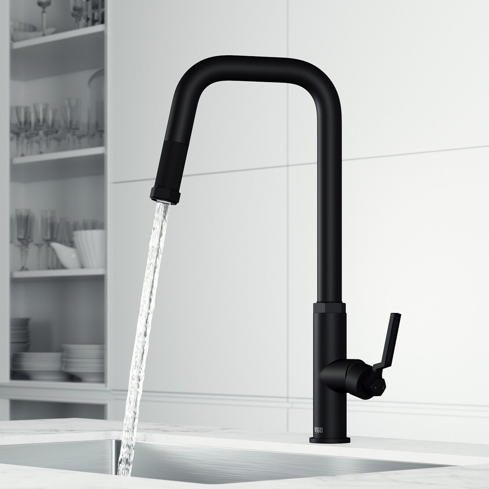 VIGO Hart Angular Pull-Down Kitchen Faucet Matte Black Faucet- USED
