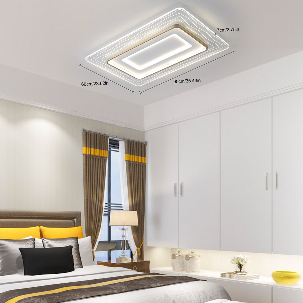 LED Rectangle Chandelier Flush Mount LED Ceiling Light w/Remote Control 110-220V