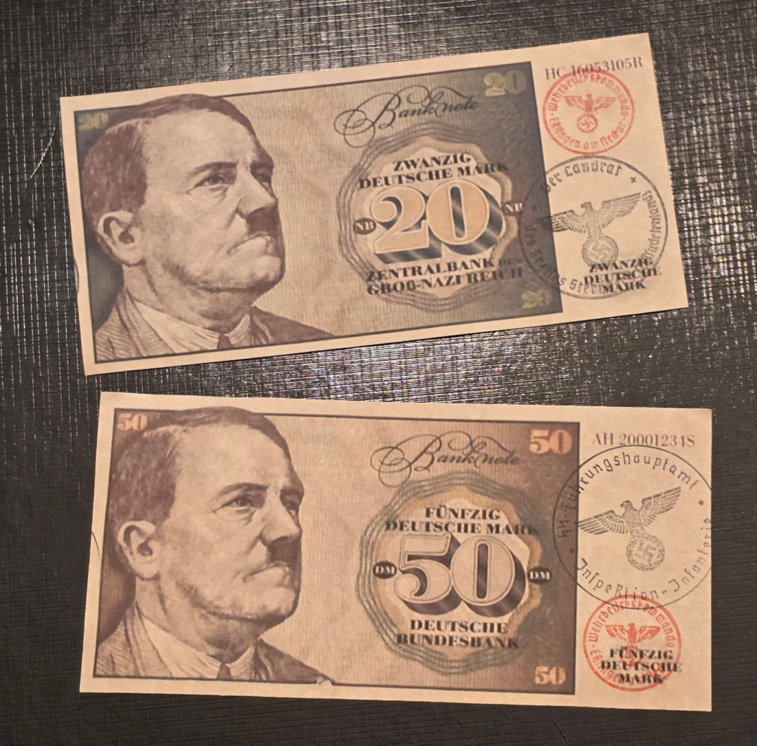 THIRD REICH CURRENCY Adolf Hitler Banknotes Reichsbanknotes x 2 20 + 50 Mark