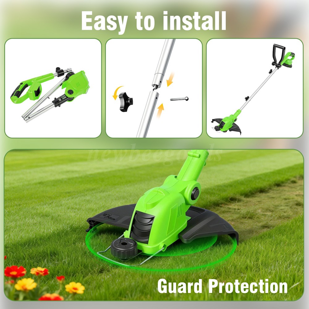 Electric Cordless Grass String Trimmer Lawn Edger WeedWacker Cutter + 2 Battery