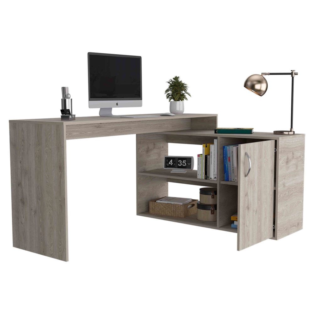 Corner L-Desk w/ Storage - Open & Closed Cabinets - Compact Computer Setup