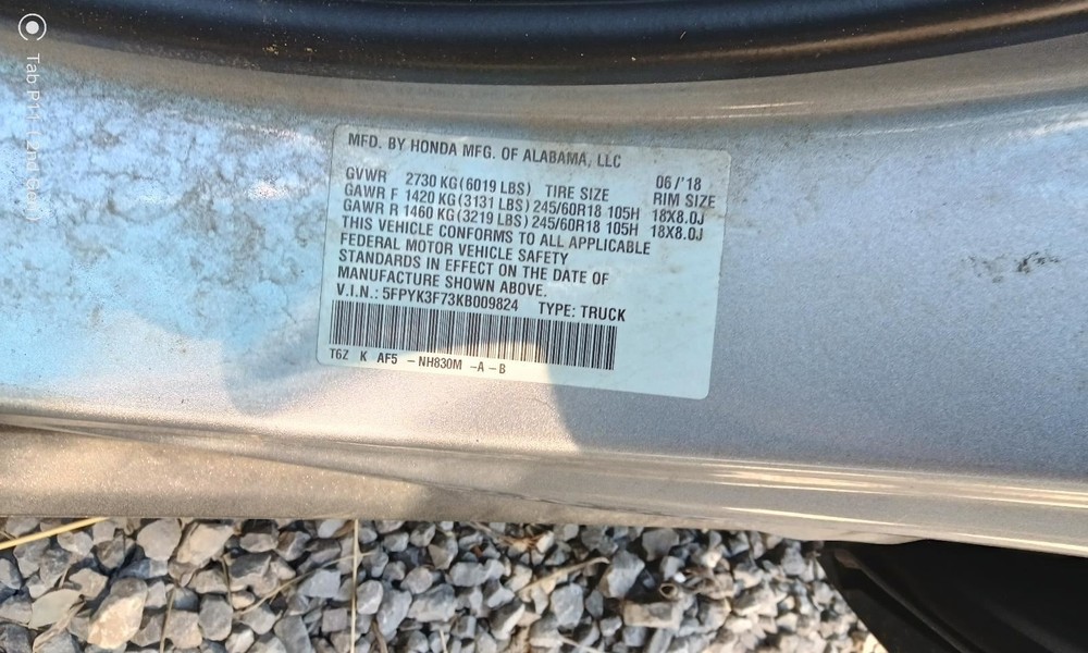 RIDGELINE 2019 Glove Box 809667