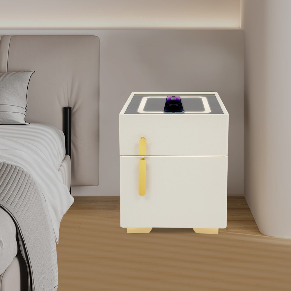 Led Nightstand with Wireless Charging and Safe Box Night Stand, Bedside Table
