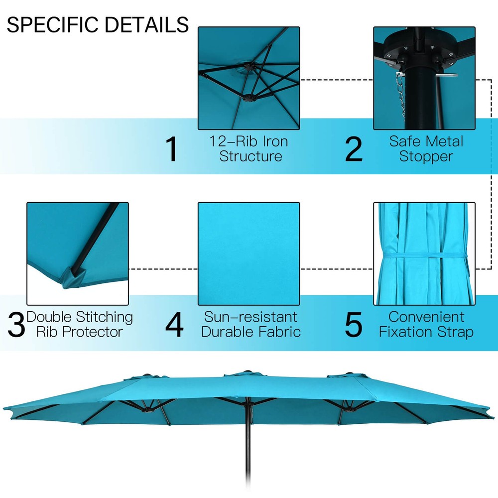 11PCS Patio Wicker Dining Set w/Double-Sided Outdoor Umbrella 8 Stackable Chairs