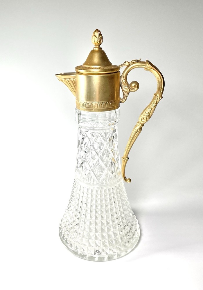 Vintage Italian Gold Diamond Pattern Glass Pitcher