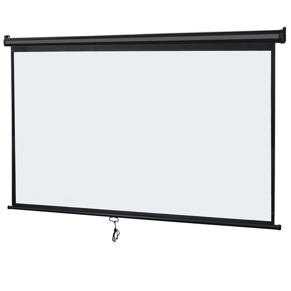 Projector Screen Manual Pull Down 80"16:9HD Projection Screen Home Theater Black