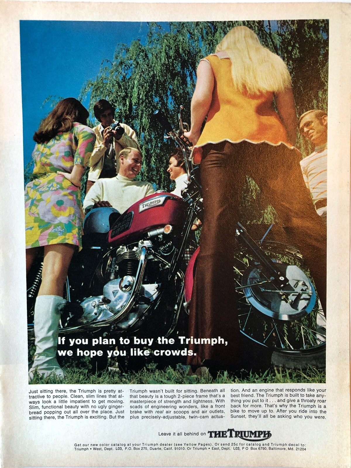 Vintage 1969 Triumph motorcycle original color ad CY093