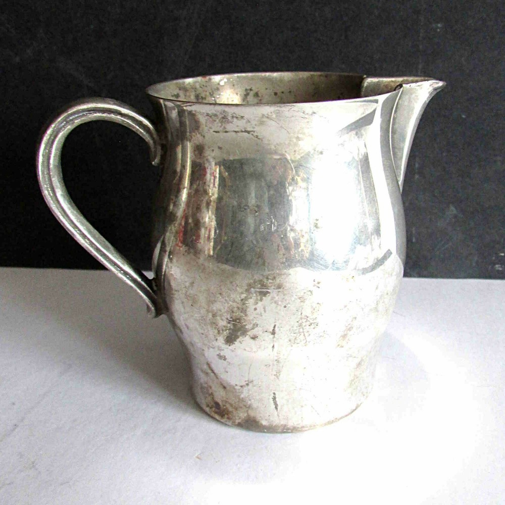 Old Silver Plate Cream Pitcher Creamer Unmarked with wear 3" tall FREE SH