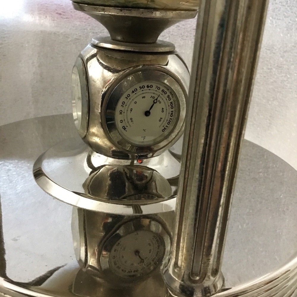 Vintage Gemstone Globe Silver Base with Temperature/ Barometer