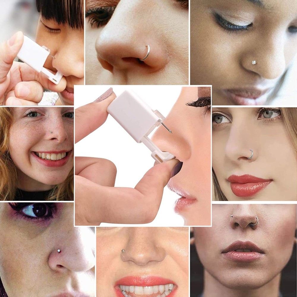 Nose Piercing Kit - 3 Pack Self Piercing Gun with Rings & Studs, Disposable S...