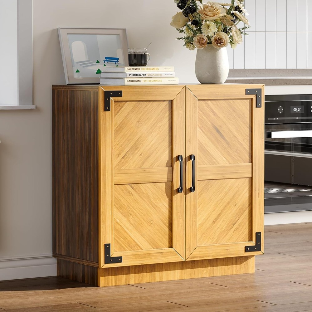 Modern Oak & Black Sideboard with Adjustable Shelves for Dining Room Storage